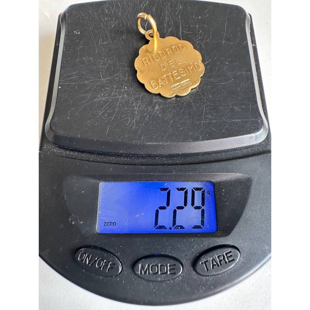 18K Yellow Gold Ricordo Del Battesimo Baptismal Medal Pendant Italy 750 2.2g - Picture 4 of 5